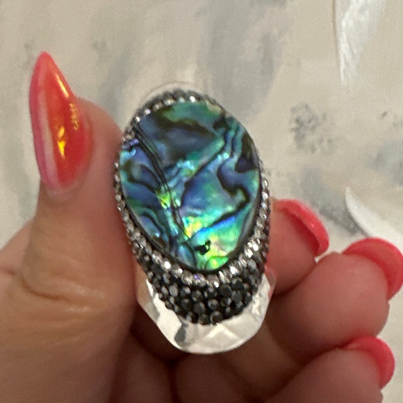 Abalone She’ll Ring. Micro Pave accent. Adjustable silver band - Picture 2 of 4